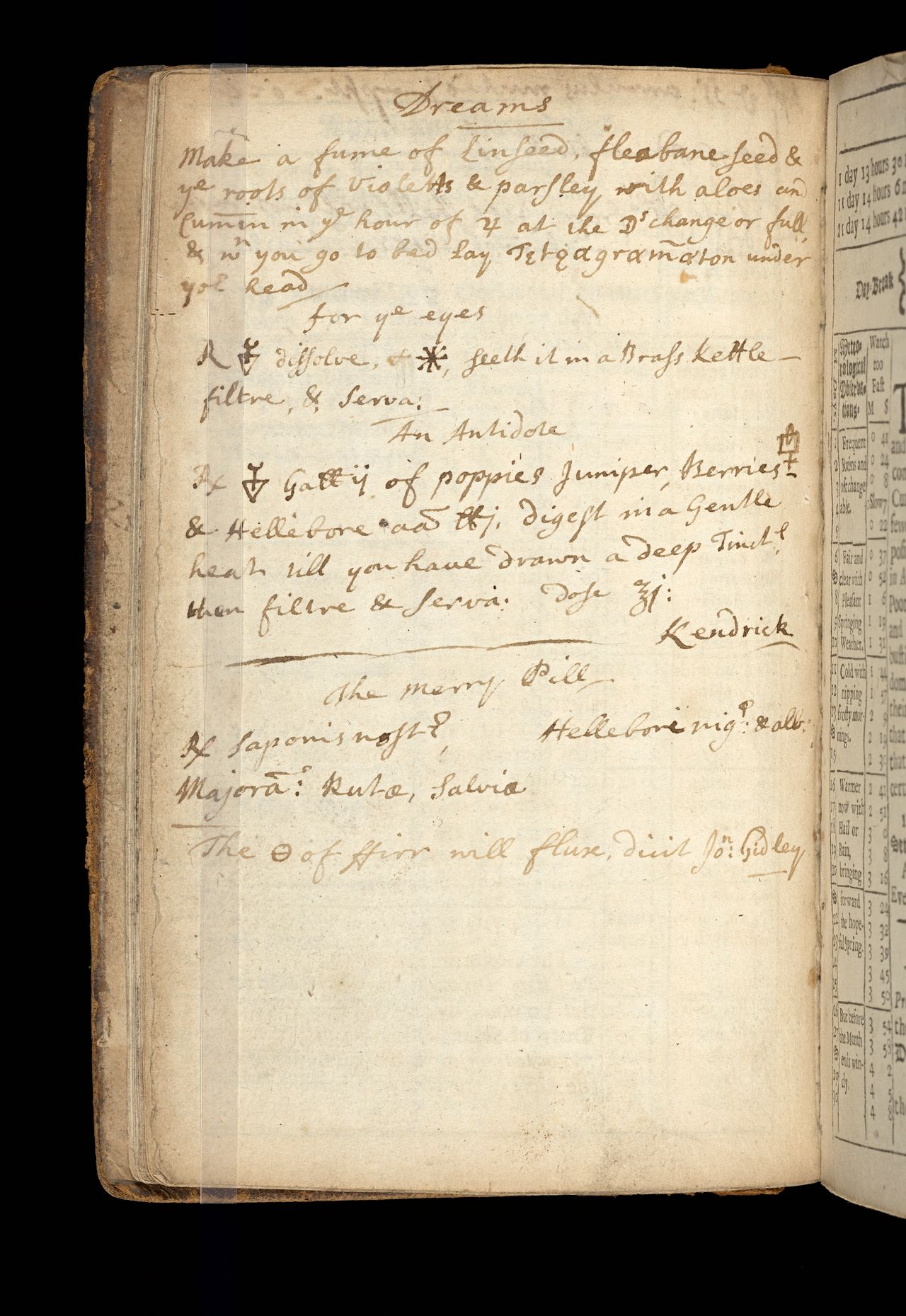 George Parker, <em>A double ephemeris, for the year of our Lord, 1700...</em>, London, printed for the author, at the Ball and Star in Salisbury-Court, and sold by W. Hunt at the Ball in Paul's Ally in St. Paul's Church-Yard, 1700, State Library Victoria, Melbourne (RAREEMM 325/24)