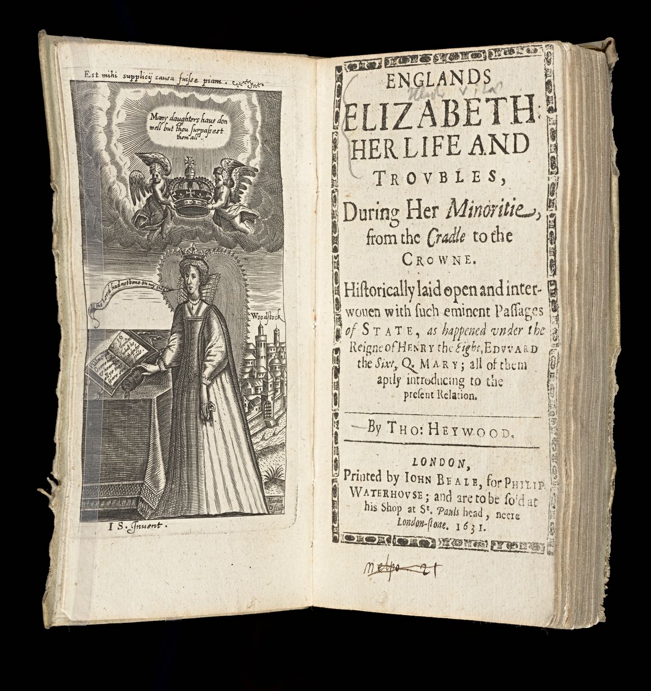 Thomas Heywood, <em>Englands Elizabeth: her life and troubles during her minoritie from the cradle to the crowne...</em> London, printed by Iohn Beale for Philip Waterhouse and are to be sold at his Shop at St. Paul's Head, near London-Stone, 1631, State Library Victoria, Melbourne (RAREEMM 114/10)

